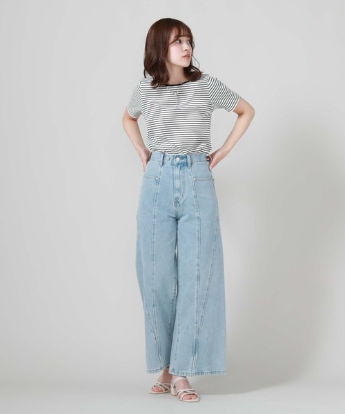 archives（アルシーヴ）の「サイド切替ワイドデニム（デニムパンツ・レディース・グレー/サックスブルー・SMALL/MEDIUM）」の11枚目の写真