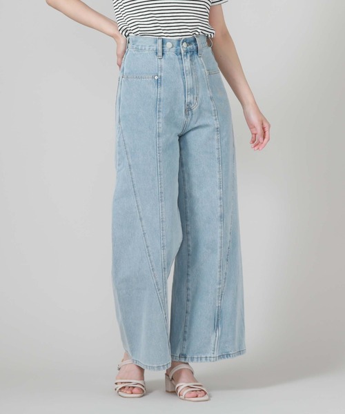 archives（アルシーヴ）の「サイド切替ワイドデニム（デニムパンツ・レディース・グレー/サックスブルー・SMALL/MEDIUM）」の5枚目の写真