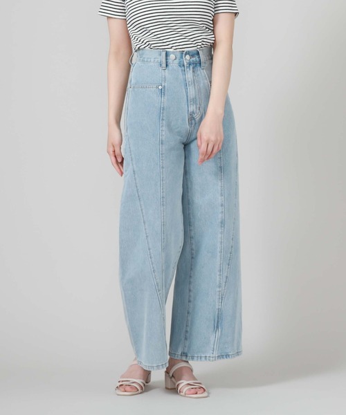archives（アルシーヴ）の「サイド切替ワイドデニム（デニムパンツ・レディース・グレー/サックスブルー・SMALL/MEDIUM）」の4枚目の写真