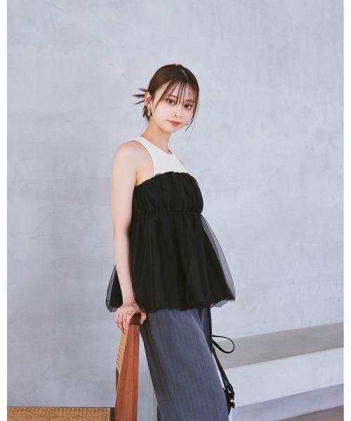 Mila Owen(ミラオーウェン)の「ストライプハイウエストダンディパンツ(スラックス・レディース・ネイビー/グレー・1/0)」の16枚目の写真