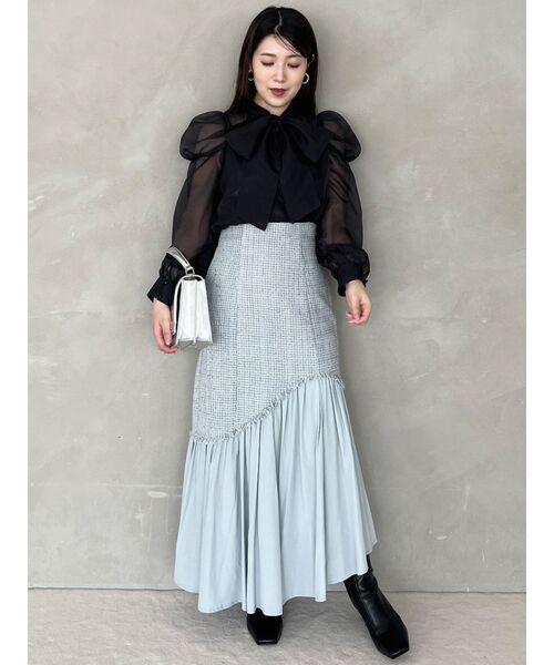 MERCURYDUO（マーキュリーデュオ）の「パワショルリボンブラウス（シャツ/ブラウス・レディース・オフホワイト/ブルー/ベージュ/ブラック・FREE）」の7枚目の写真