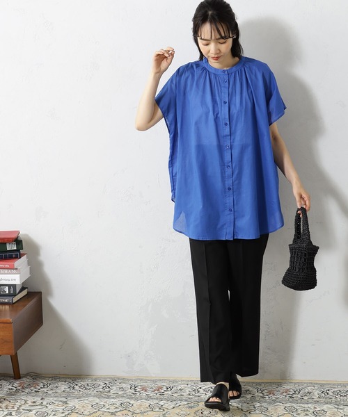 FOUND GOOD（ファウンドグッド）の「ボイルノースリーブブラウス（シャツ/ブラウス・レディース・ブラック/ホワイト系5/グリーン系5/ブルー系5・L/M/S）」の4枚目の写真