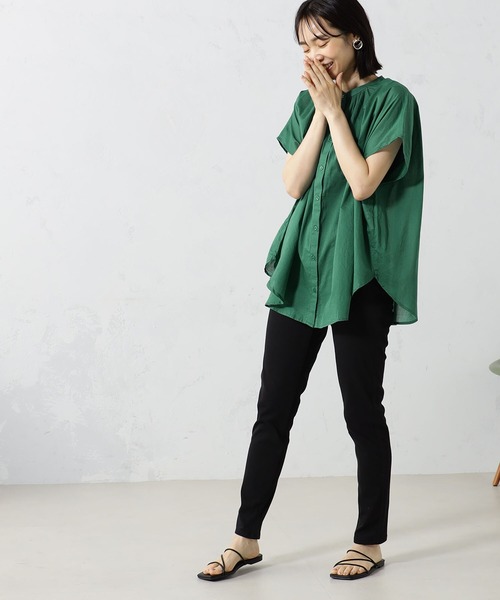 FOUND GOOD（ファウンドグッド）の「ボイルノースリーブブラウス（シャツ/ブラウス・レディース・ブラック/ホワイト系5/グリーン系5/ブルー系5・L/M/S）」の16枚目の写真