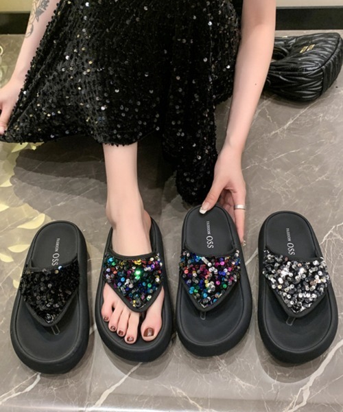 Ritzy（リッツィー）の「スパンコール 厚底サンダル（サンダル・レディース・シルバー/ブラック系1/ブラック系2・23/22.5/24.5/23.5/24）」の5枚目の写真