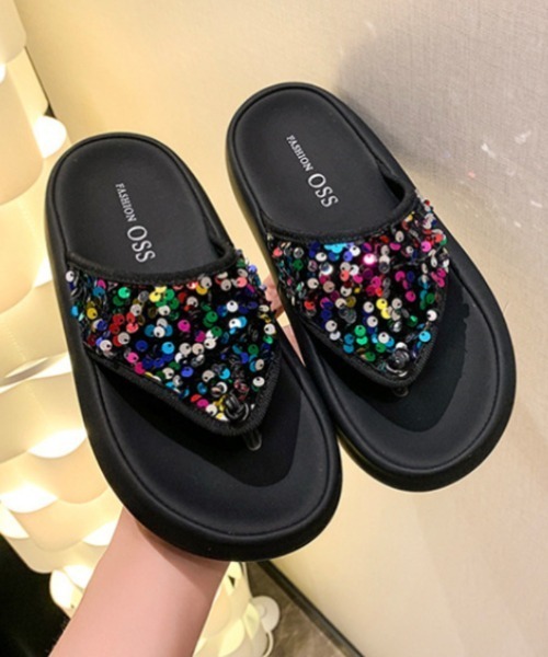 Ritzy（リッツィー）の「スパンコール 厚底サンダル（サンダル・レディース・シルバー/ブラック系1/ブラック系2・23/22.5/24.5/23.5/24）」の15枚目の写真