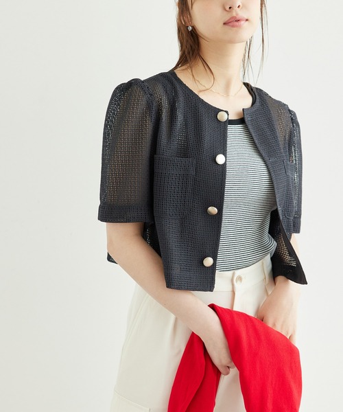 ROPE' PICNIC(ロペピクニック)の「【ご好評につき追加生産】カーディジャケット(ノーカラージャケット・レディース・ホワイト/チャコールグレー/ブラック/ベージュ・38/36)」の3枚目の写真