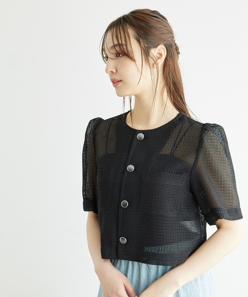 ROPE' PICNIC(ロペピクニック)の「【ご好評につき追加生産】カーディジャケット(ノーカラージャケット・レディース・ホワイト/チャコールグレー/ブラック/ベージュ・38/36)」の2枚目の写真