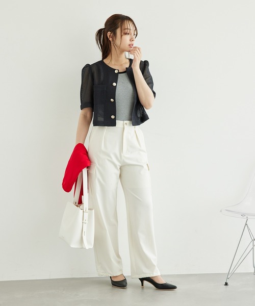 ROPE' PICNIC(ロペピクニック)の「【ご好評につき追加生産】カーディジャケット(ノーカラージャケット・レディース・ホワイト/チャコールグレー/ブラック/ベージュ・38/36)」の19枚目の写真