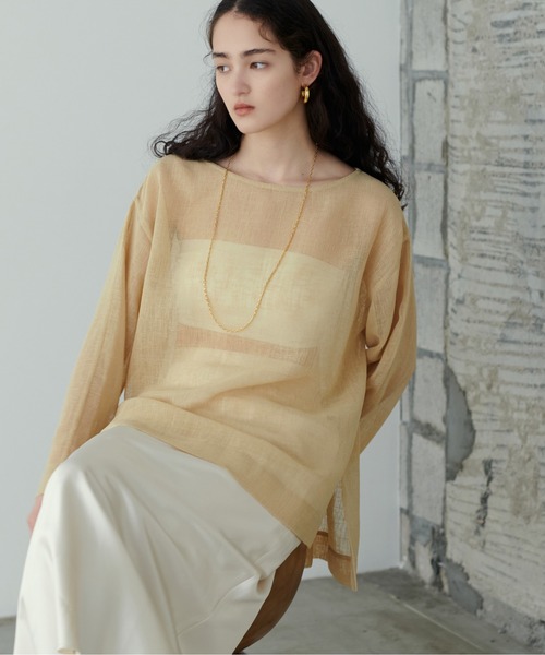LARUTA（ラルータ）の「【LARUTA】シアー麻タッチスリット付プルオーバー（Tシャツ/カットソー・レディース・ベージュ/イエロー/オフホワイト/ブラック・FREE）」の4枚目の写真