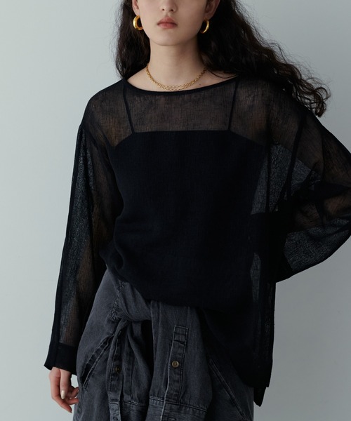 LARUTA（ラルータ）の「【LARUTA】シアー麻タッチスリット付プルオーバー（Tシャツ/カットソー・レディース・ベージュ/イエロー/オフホワイト/ブラック・FREE）」の3枚目の写真