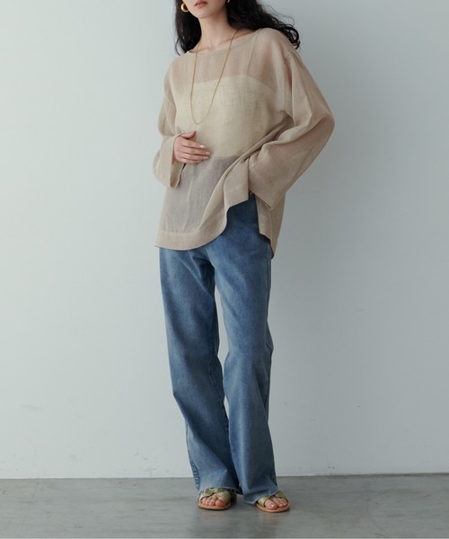 LARUTA（ラルータ）の「【LARUTA】シアー麻タッチスリット付プルオーバー（Tシャツ/カットソー・レディース・ベージュ/イエロー/オフホワイト/ブラック・FREE）」の17枚目の写真