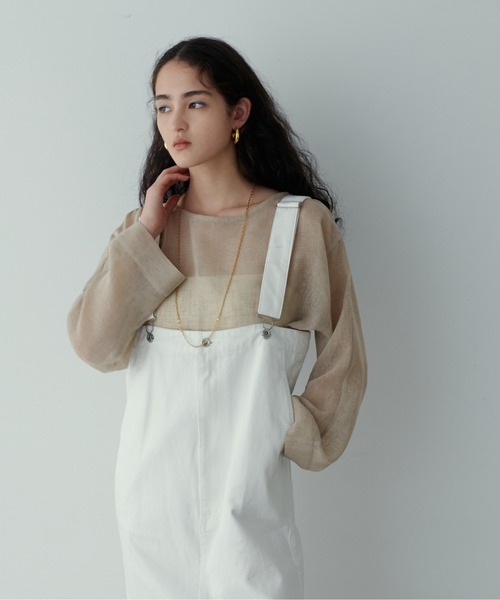 LARUTA（ラルータ）の「【LARUTA】シアー麻タッチスリット付プルオーバー（Tシャツ/カットソー・レディース・ベージュ/イエロー/オフホワイト/ブラック・FREE）」の15枚目の写真