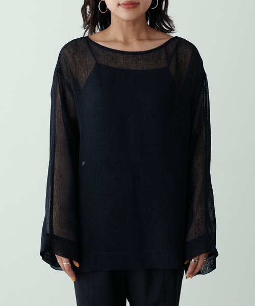 LARUTA（ラルータ）の「【LARUTA】シアー麻タッチスリット付プルオーバー（Tシャツ/カットソー・レディース・ベージュ/イエロー/オフホワイト/ブラック・FREE）」の9枚目の写真
