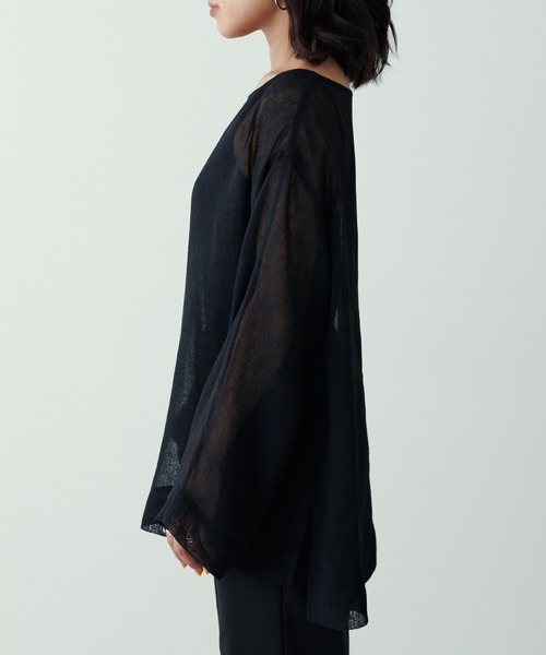 LARUTA（ラルータ）の「【LARUTA】シアー麻タッチスリット付プルオーバー（Tシャツ/カットソー・レディース・ベージュ/イエロー/オフホワイト/ブラック・FREE）」の10枚目の写真