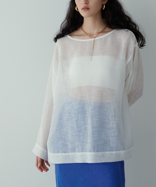 LARUTA（ラルータ）の「【LARUTA】シアー麻タッチスリット付プルオーバー（Tシャツ/カットソー・レディース・ベージュ/イエロー/オフホワイト/ブラック・FREE）」の6枚目の写真