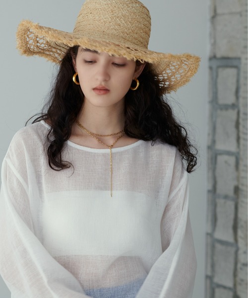 LARUTA（ラルータ）の「【LARUTA】シアー麻タッチスリット付プルオーバー（Tシャツ/カットソー・レディース・ベージュ/イエロー/オフホワイト/ブラック・FREE）」の7枚目の写真