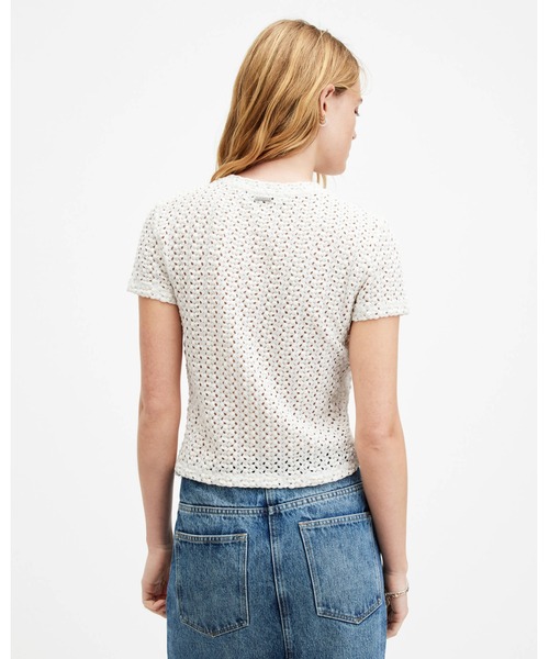 ALLSAINTS（オールセインツ）の「KARMA CROCHET STEVIE SLIM FIT T-SHIRT | KARMA クロシェ スティービー スリム フィット Tシャツ（Tシャツ/カットソー・レディース・ホワイト・6/2/4/8/10/12）」の6枚目の写真
