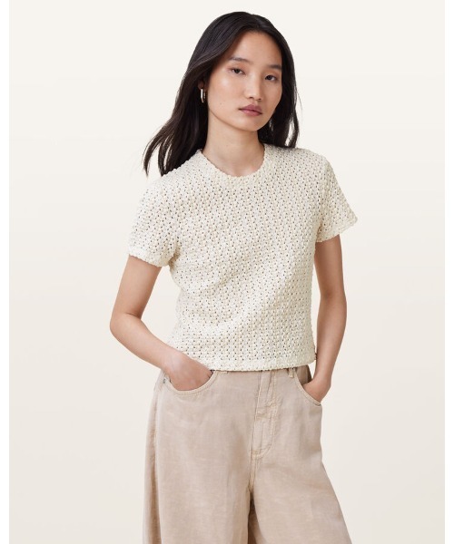 ALLSAINTS(オールセインツ)の「KARMA CROCHET STEVIE SLIM FIT T-SHIRT | KARMA クロシェ スティービー スリム フィット Tシャツ(Tシャツ/カットソー・レディース・ホワイト・6/2/4/8/10/12)」の13枚目の写真