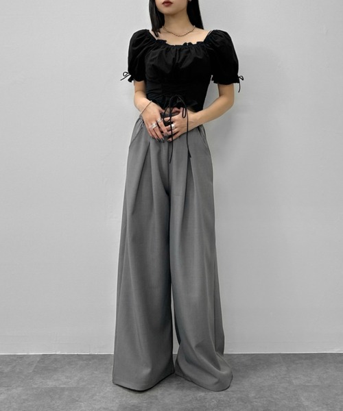 LVEU.（ラブユ.）の「【LVEU.】レースアップリボンブラウス / トップス ブラウス レースアップ リボン パフショルダー シャーリング ショート クロップド ガーリー オフショル オフショルダー ホワイト ブラック ブルー（シャツ/ブラウス・レディース・ブルー/ブラック/ホワイト・FREE）」の15枚目の写真