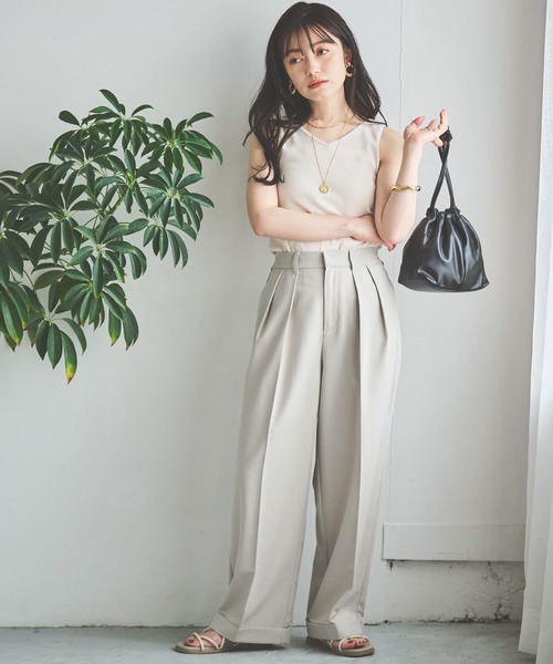 150㎝前後の小柄さんサイズ】ダブルタックパンツ【接触冷感