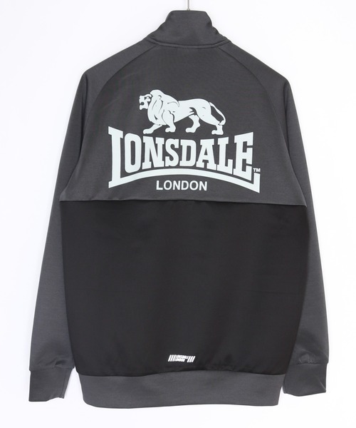 LONSDALE(ロンズデール)の「LONSDALE ポリニット 配色切替 バックプリント ZIPパーカー(ジャージ・メンズ・ブラック/チャコール・LL/M)」の1枚目の写真