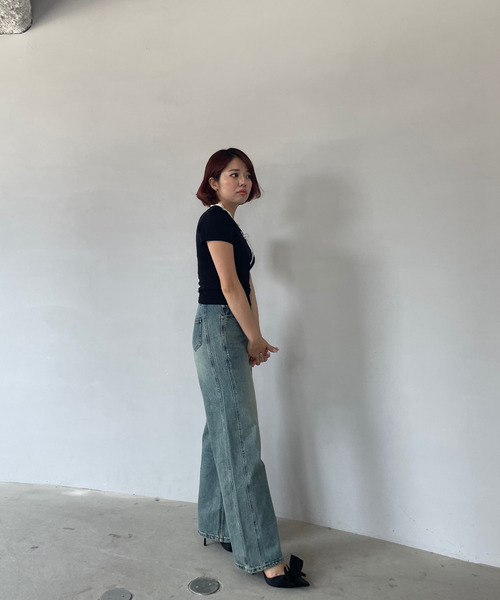 Fano Studios(ファノ ストゥディオズ)の「フリルVネック パフショートスリーブトップス FX24S055【Fano Studios】(Tシャツ/カットソー・レディース・ブラック・L/M/S)」の16枚目の写真