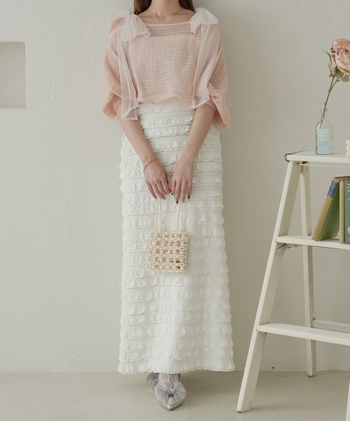 Ambre Neige（アンブルネージュ）の「2way mesh ribbon tops / 2wayメッシュリボントップス（Tシャツ/カットソー・レディース・ライトブルー/チャコールグレー/アイボリー/ライトグリーン/オレンジ/ベビーピンク・FREE）」の20枚目の写真