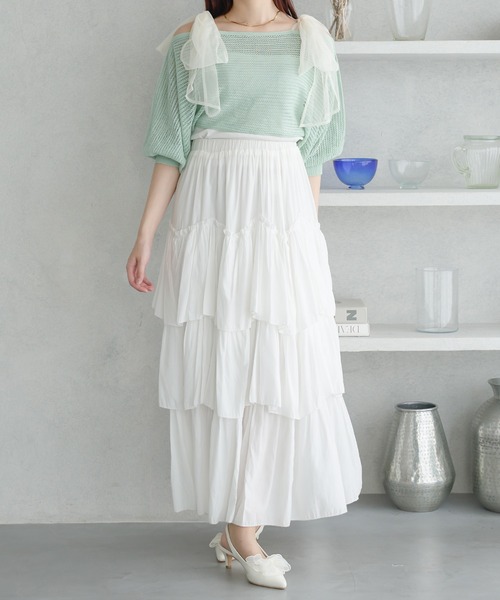 Ambre Neige（アンブルネージュ）の「2way mesh ribbon tops / 2wayメッシュリボントップス（Tシャツ/カットソー・レディース・ライトブルー/チャコールグレー/アイボリー/ライトグリーン/オレンジ/ベビーピンク・FREE）」の15枚目の写真