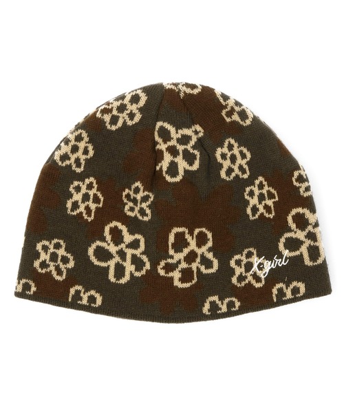 X-girl（エックスガール）の「PIXEL FLOWER JACQUARD BEANIE（ニットキャップ/ビーニー・レディース・ブラック/オリーブ・ONE SIZE）」の8枚目の写真