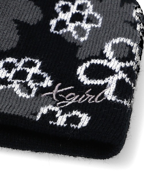 X-girl（エックスガール）の「PIXEL FLOWER JACQUARD BEANIE（ニットキャップ/ビーニー・レディース・ブラック/オリーブ・ONE SIZE）」の11枚目の写真