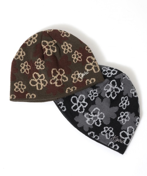 X-girl（エックスガール）の「PIXEL FLOWER JACQUARD BEANIE（ニットキャップ/ビーニー・レディース・ブラック/オリーブ・ONE SIZE）」の12枚目の写真
