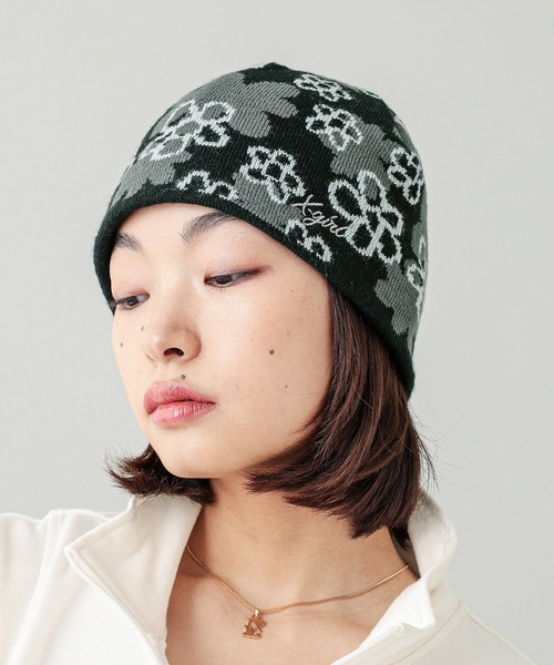 X-girl（エックスガール）の「PIXEL FLOWER JACQUARD BEANIE（ニットキャップ/ビーニー・レディース・ブラック/オリーブ・ONE SIZE）」の15枚目の写真