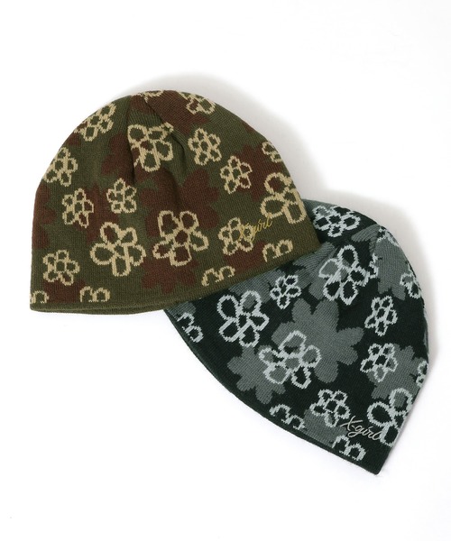 X-girl（エックスガール）の「PIXEL FLOWER JACQUARD BEANIE（ニットキャップ/ビーニー・レディース・ブラック/オリーブ・ONE SIZE）」の13枚目の写真