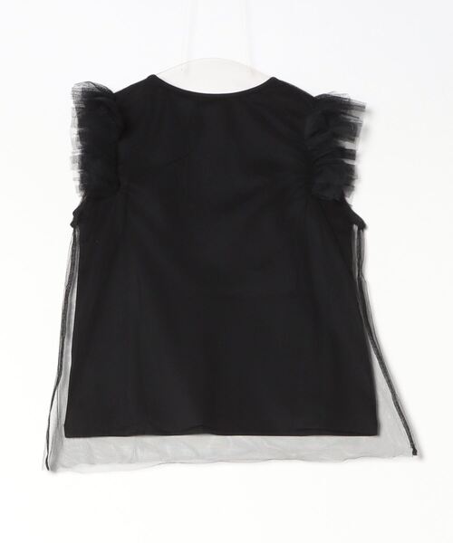 Per sist ence(パーシエンス)の「天竺×チュールレイヤーショルダーフリルTOPS(Tシャツ/カットソー・レディース・ブラック/チャコールグレー/アイボリー・FREE)」の4枚目の写真