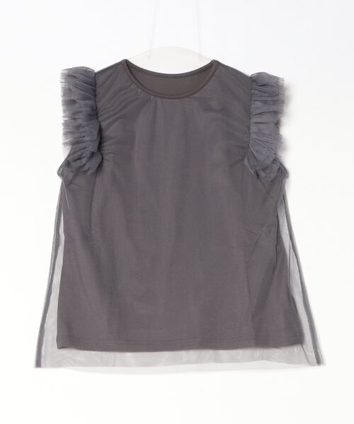 Per sist ence(パーシエンス)の「天竺×チュールレイヤーショルダーフリルTOPS(Tシャツ/カットソー・レディース・ブラック/チャコールグレー/アイボリー・FREE)」の20枚目の写真