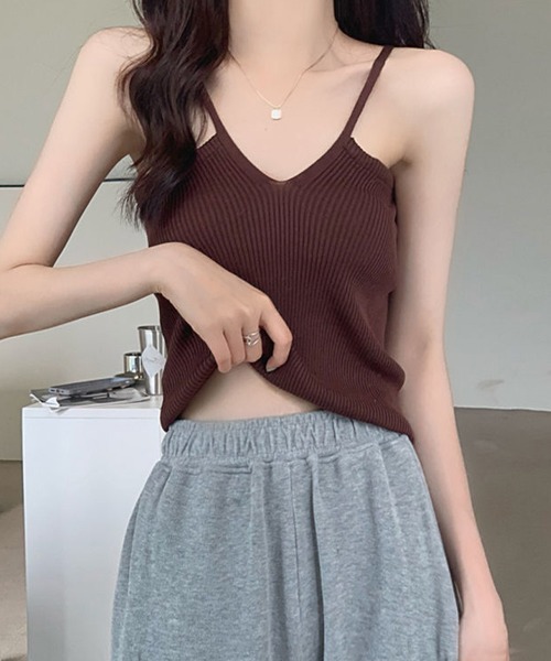 Miniministore(ミニミニストア)の「キャミソール フロントVカット 春秋夏(キャミソール・レディース・ブラック/カーキ/グレー/ダークブラウン/ホワイト・FREE)」の5枚目の写真