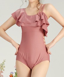 新品　LIBRIS ピンクロゴプリント　ワンピース水着　Mサイズ レースレディース Lace Ladies サイドリボン付きワンピース水着
