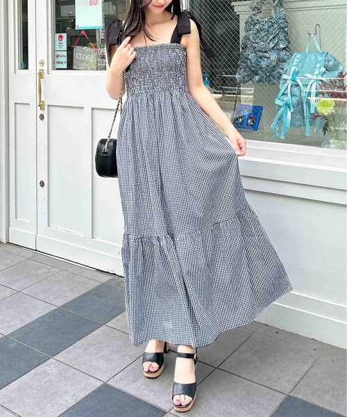 INGNI（イング）の「配色肩リボンシャーリングワンピース（ワンピース・レディース・ブラック系その他3/ブラック系/ホワイト系7・M）」の3枚目の写真