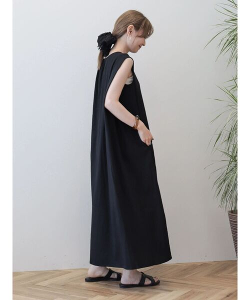 【美品】45R タッサーシルクワンピース　ノースリーブ gossip!ロサンゼルス ワンピース Vネックノースリーブデニム