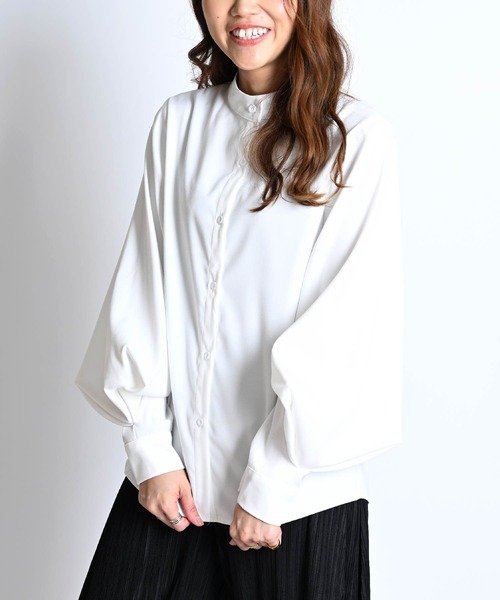 MARAI(マーライ)の「ぽわん袖バンドカラーシャツ(シャツ/ブラウス・レディース・ベージュ/ホワイト/ブルー/ブラック・FREE)」の7枚目の写真