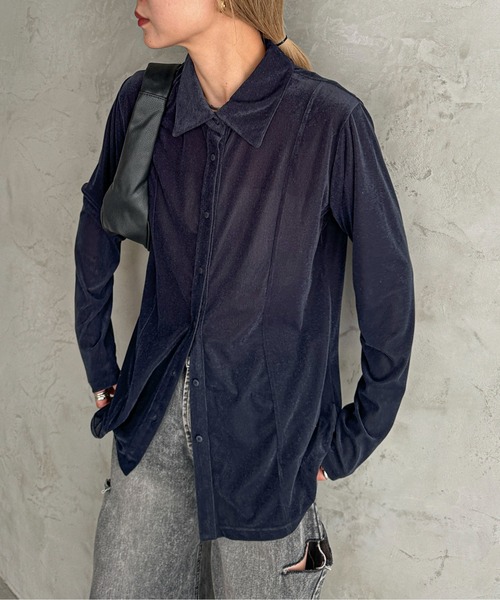 feepur（フェピュール）の「シアーベロアシャツ（シャツ/ブラウス・レディース・ネイビー/オフホワイト・MEDIUM）」の2枚目の写真