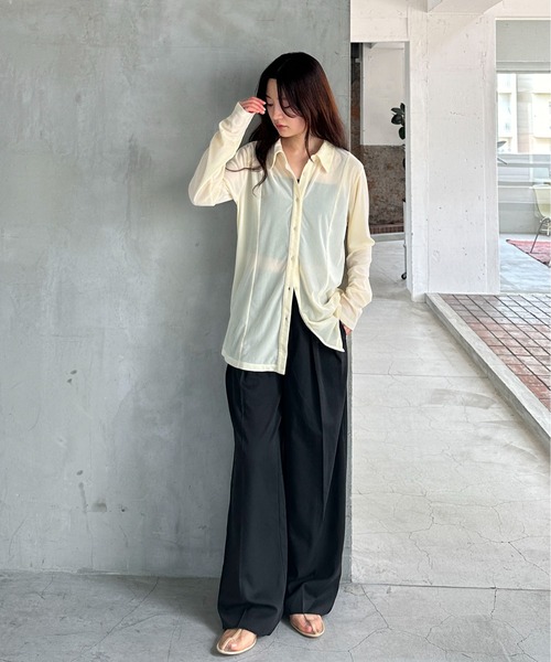 feepur（フェピュール）の「シアーベロアシャツ（シャツ/ブラウス・レディース・ネイビー/オフホワイト・MEDIUM）」の4枚目の写真