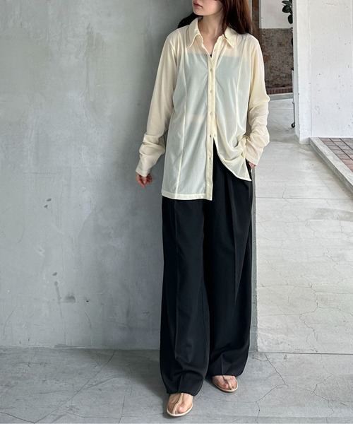 feepur（フェピュール）の「シアーベロアシャツ（シャツ/ブラウス・レディース・ネイビー/オフホワイト・MEDIUM）」の5枚目の写真