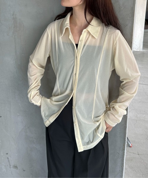 feepur（フェピュール）の「シアーベロアシャツ（シャツ/ブラウス・レディース・ネイビー/オフホワイト・MEDIUM）」の7枚目の写真