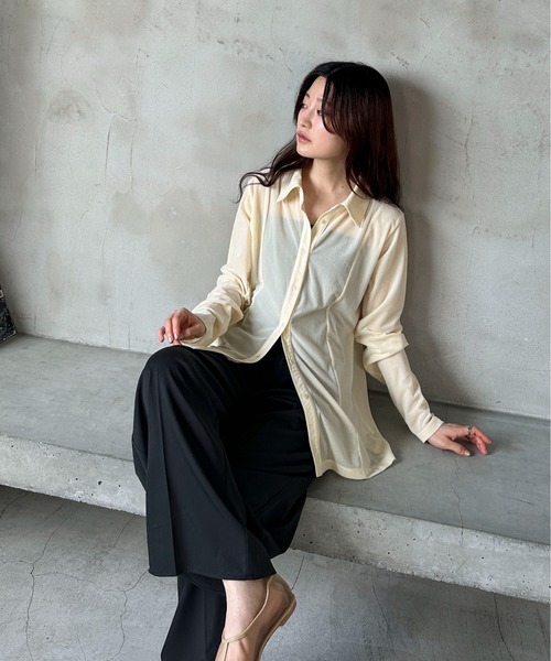 feepur（フェピュール）の「シアーベロアシャツ（シャツ/ブラウス・レディース・ネイビー/オフホワイト・MEDIUM）」の8枚目の写真