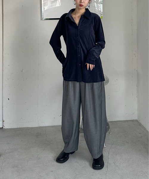 feepur（フェピュール）の「シアーベロアシャツ（シャツ/ブラウス・レディース・ネイビー/オフホワイト・MEDIUM）」の9枚目の写真