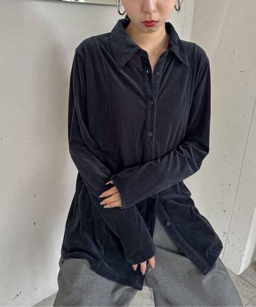 feepur（フェピュール）の「シアーベロアシャツ（シャツ/ブラウス・レディース・ネイビー/オフホワイト・MEDIUM）」の12枚目の写真