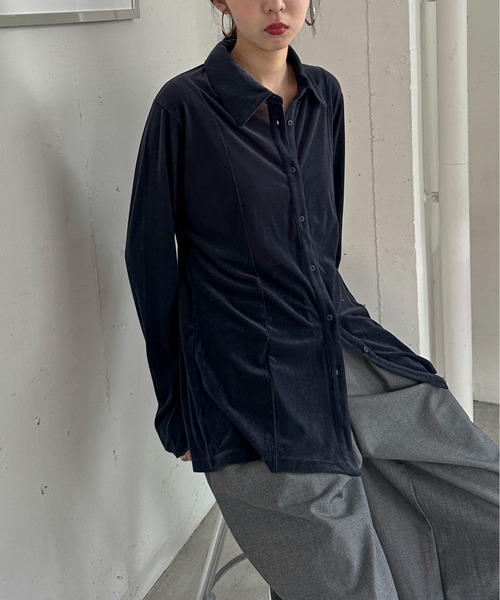 feepur（フェピュール）の「シアーベロアシャツ（シャツ/ブラウス・レディース・ネイビー/オフホワイト・MEDIUM）」の13枚目の写真