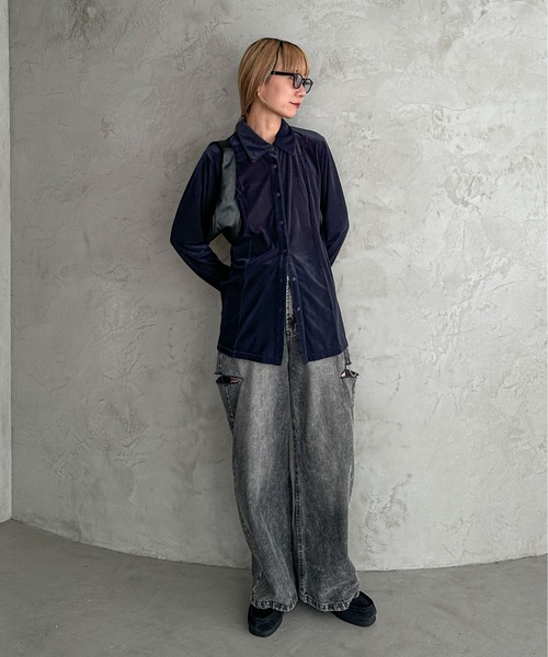 feepur（フェピュール）の「シアーベロアシャツ（シャツ/ブラウス・レディース・ネイビー/オフホワイト・MEDIUM）」の20枚目の写真