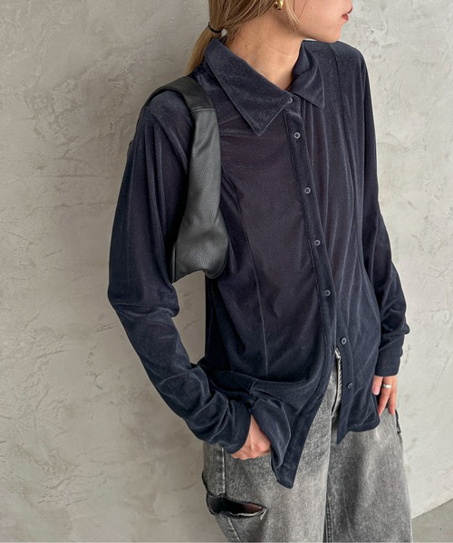 feepur（フェピュール）の「シアーベロアシャツ（シャツ/ブラウス・レディース・ネイビー/オフホワイト・MEDIUM）」の22枚目の写真